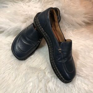 Born Navy Leather Loafers Slip On Shoes Size 8